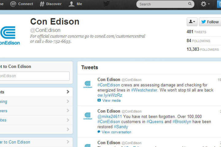 Con Edison is updating residents on power outages and restoration effects on Twitter and Facebook.