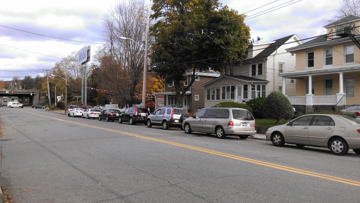 The line at the Mobil station on Welcher Avenue stretched around the block Thursday afternoon.