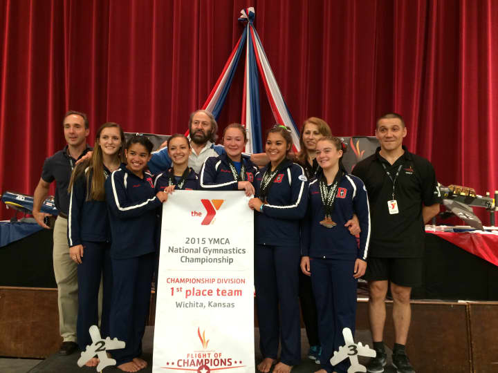The gymnastic team from the Darien Y  celebrates its championship season. 