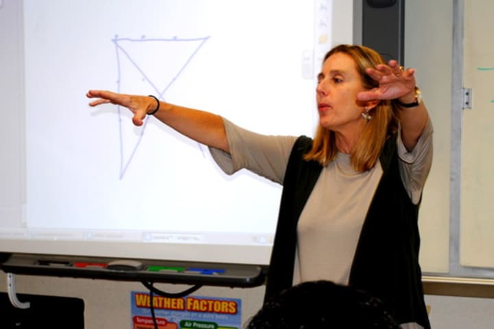 Sustainability expert Jamie Cloud talks to Ossining High School students in this file photo.