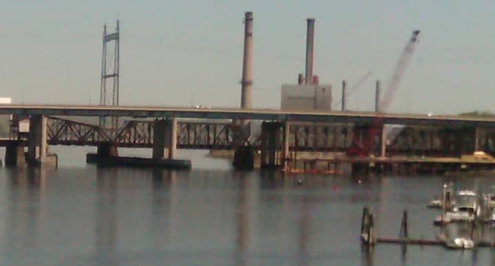The Devon Bridge is seen beyond the I-95 bridge from the Housatonic River. 