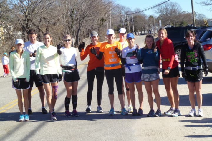 Runners from Fairfield and Southport get ready to run the 26.2 mile marathon distance for the Connecticut Challenge on Sunday.