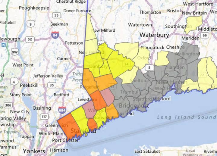 More than 23,900 customers out of 1,240,246 total customers served by CL&amp;P are out of power across Connecticut as of 5:30 a.m. Monday.