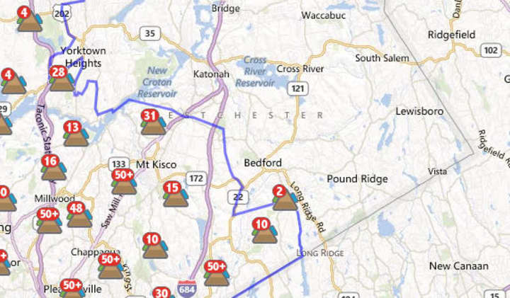 An estimated 69,293 out of 348,198 Con Edison customers in Westchester were without power at 5:30 a.m. Monday. 