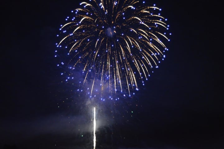 The fireworks brighten the sky above the Danbury Airport and the Danbury Fair Mall on Thursday night. 