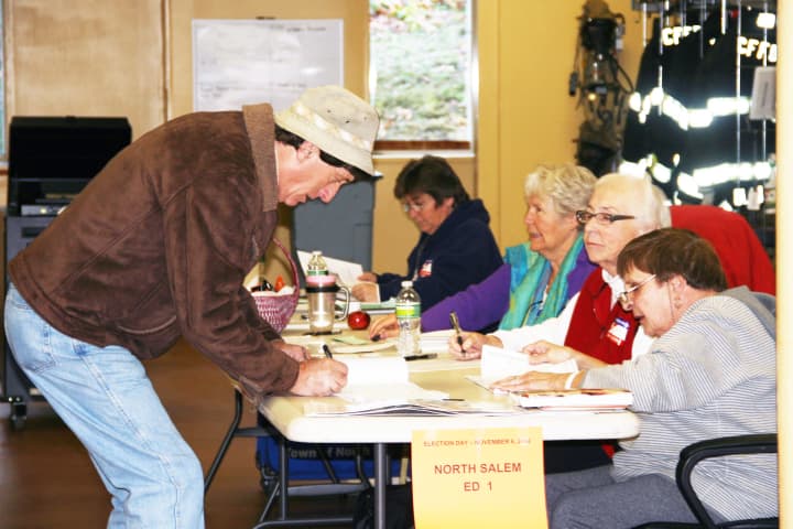The Croton Falls Firehouse had a steady stream of voters Tuesday morning.