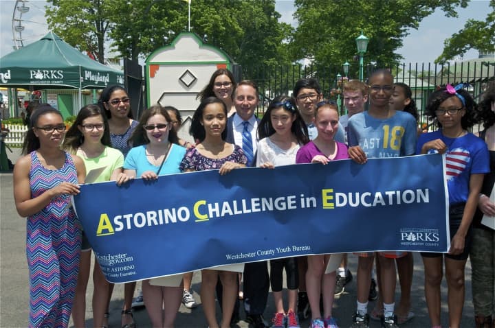 Westchester County Executive Rob Astorino honored some of the students who met his ACE challenge during a brief ceremony at Rye Playland Tuesday afternoon.