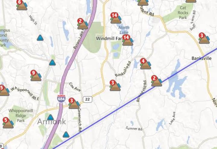 Power outages in Armonk as of Friday morning. 