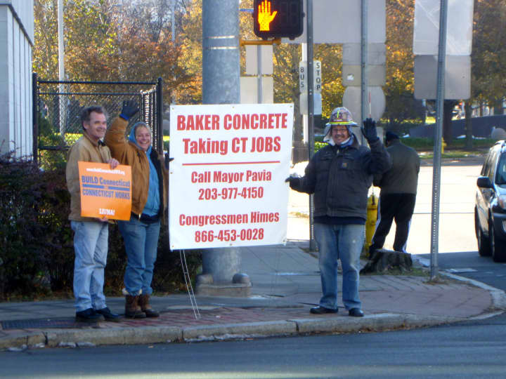 A Connecticut Union representing construction workers and other tradesmen protested in Stamford Friday. 