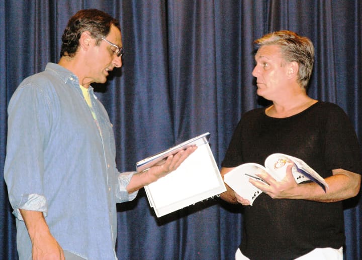 Tom Ammirato, left, rehearses with Jim Stake in a scene from &quot;Guys and Dolls.&quot; 