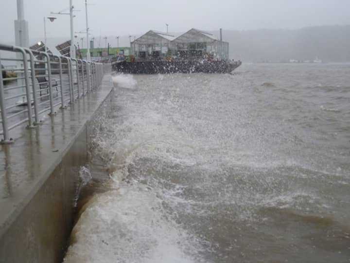 Marie Johns, Deputy Administrator of the U.S. Small Business Administration, will be in Yonkers on Wednesday to see the effects of flooding from Hurricane Sandy. Here, water splashes against the Yonkers pier as Sandy approached.  