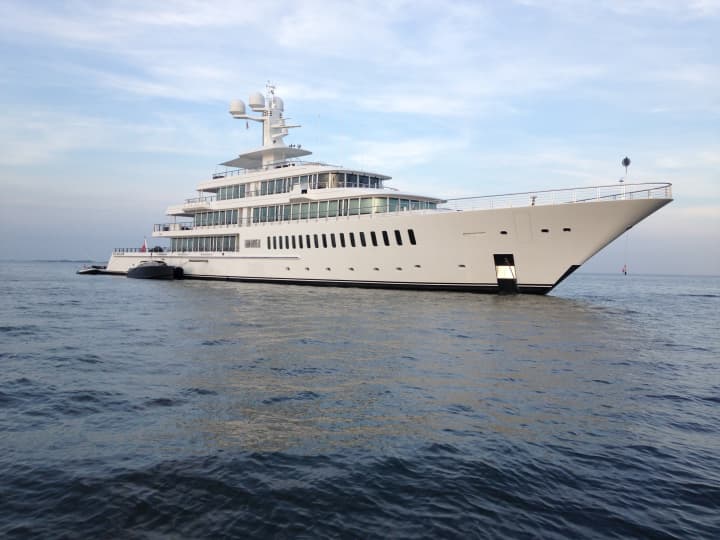 Mark Cuban&#x27;s 288-foot &#x27;Fountainhead&#x27; is currently anchored off Stamford Harbor.