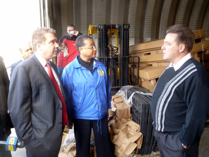 Marie Johns, deputy administrator of the U.S. Small Business Administration, toured Altman Lighting Wednesday with Yonkers Mayor Mike Spano (left) and Robert Altman, president of the lighting company (right). 