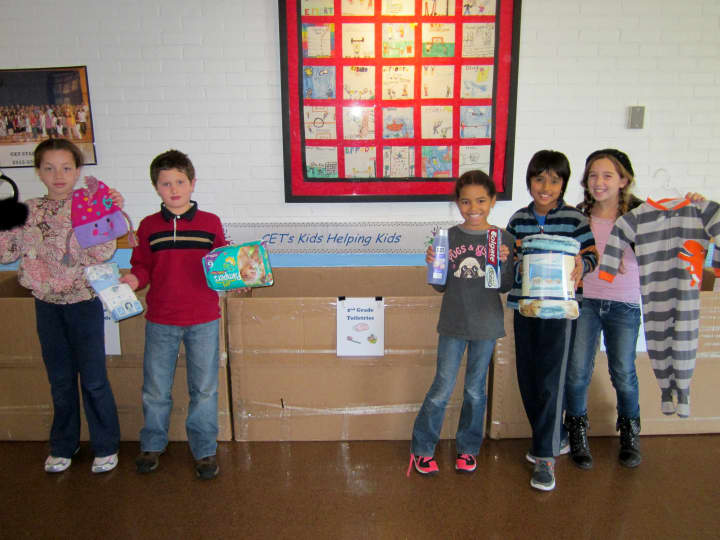 Students at Carrie E. Tompkins Elementary School in Croton-on-Hudson collected items for victims of Hurricane Sandy.