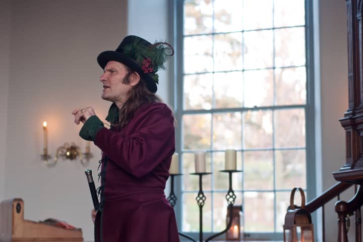 Storyteller Jonathan Kruk performs &quot;A Christmas Carol&quot; at the Old Dutch Church in Sleepy Hollow.
