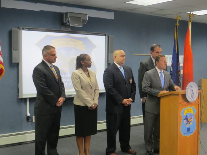 Westchester County Esecutive Rob Astorino leads a Tuesday news conference at the County Jail in Valhalla. 