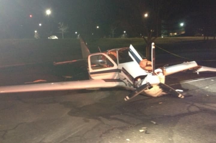 Plane that crash landed early Saturday in a parking lot near Westchester County Airport in Harrison. 