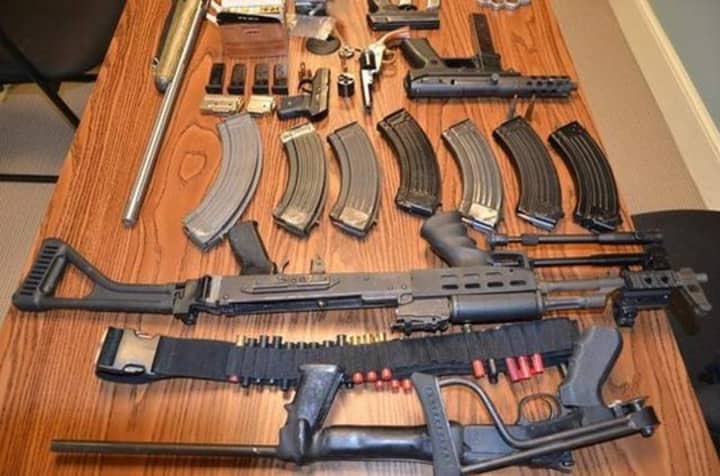 Some of the weapons seized from Bronxville lawyer Randall Cutler during his arrest in connection with a domestic dispute. 