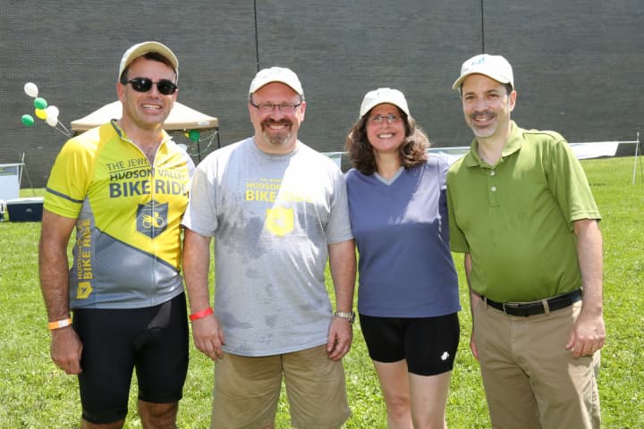 Jewish Board chairman Anthony Mann, vice president Steven Fasman, New York City councilwoman Helen Rosenthal and Jewish Board CEO David Rivel at the board&#x27;s annual Hudson Valley bike ride July 19.