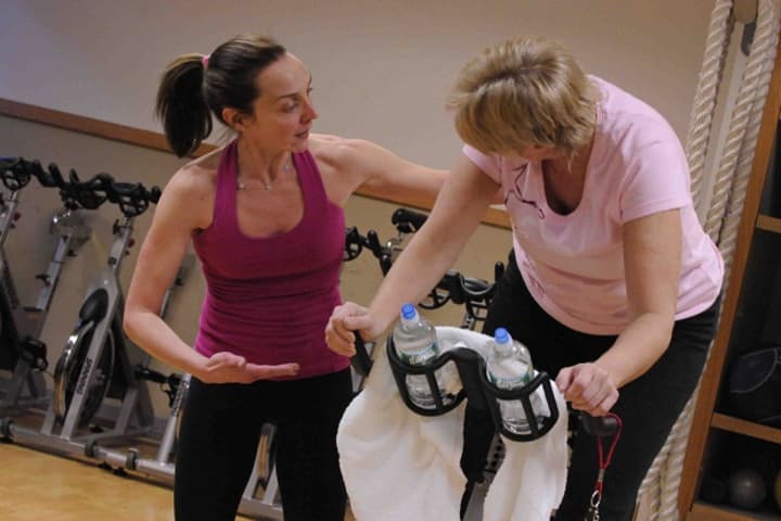Exercise Physiologist Erica Christ (left) from Greenwich Hospital&#x27;s Weight Loss &amp; Diabetes Center works one-on-one with clients to provide motivation and guidance for safe and effective exercise.