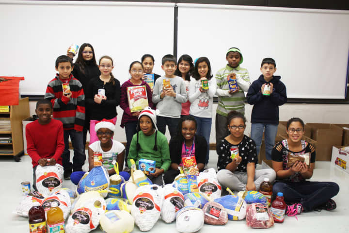 Students at Hillcrest Elementary School in Peekskill gathered food for needy families this Thanksgiving.