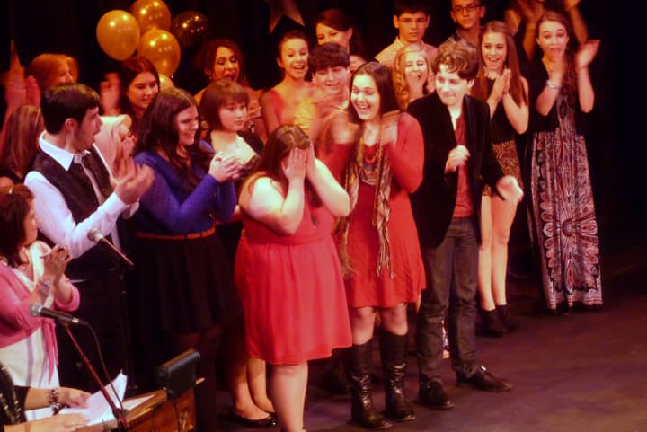 Port Chester teen Rosie Veltri celebrates her win in the 2012 Westchester Teen Idol competition.