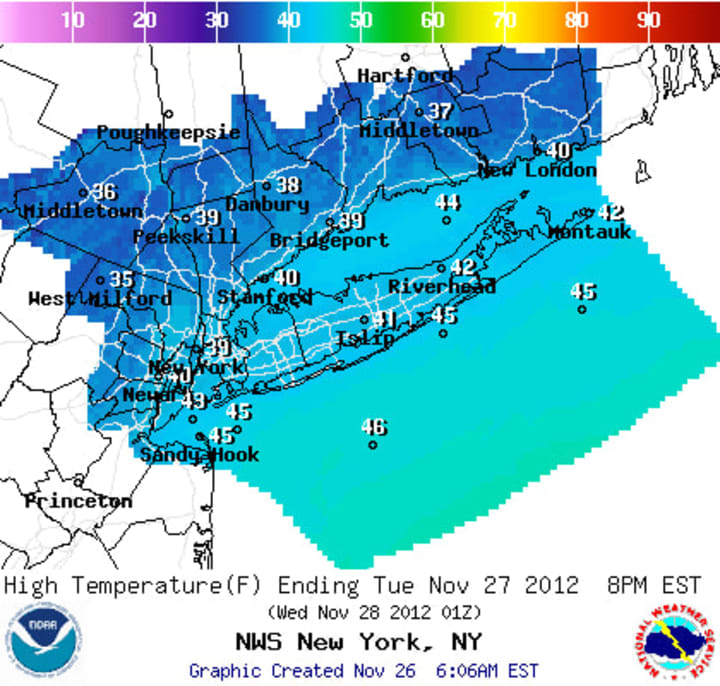 Snow is predicted for Westchester County Tuesday, with accumulations of less that half an inch possible.
