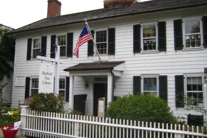 The Bedford Free Library is in downtown Bedford Village.