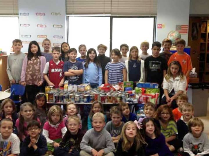 Midland School classes in Rye held a canned food drive for Stew Leonards in Yonkers for victims of Hurricane Sandy. 