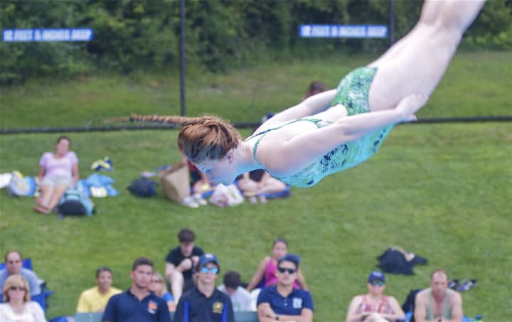 Jackie Picard of Yorktown dives at Wednesday&#x27;s meet.