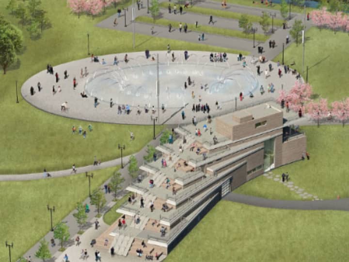 An artist&#x27;s rendering of the Whittingham Discovery Center in Stamford&#x27;s Mill River Park.