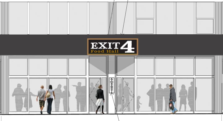 A rendering of the proposed Exit 4 Food Hall in Mount Kisco.