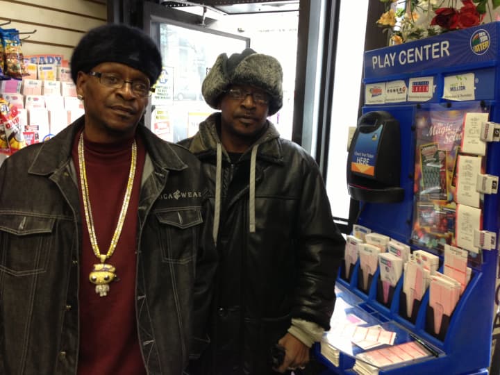 Brothers Kenneth (left) and Keith Stewart of White Plains bought Powerball tickets in hopes of winning the $550 million jackpot Wednesday.