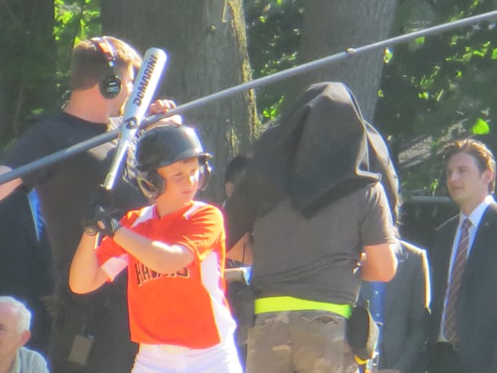 &quot;Teddy,&quot; a child actor from Long Island, at bat at Rye High School on Tuesday on the set of &quot;Billions,&#x27;&#x27; the third episode of a 12-part television pilot being produced by Showtime for  broadcast in 2016. The boy played for the fictional &quot;Hawks.&quot;