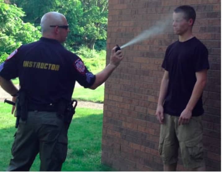 Fairfield University&#x27;s seventh annual Campus Public Safety Officer Training Academy included a course on pepper spray. 