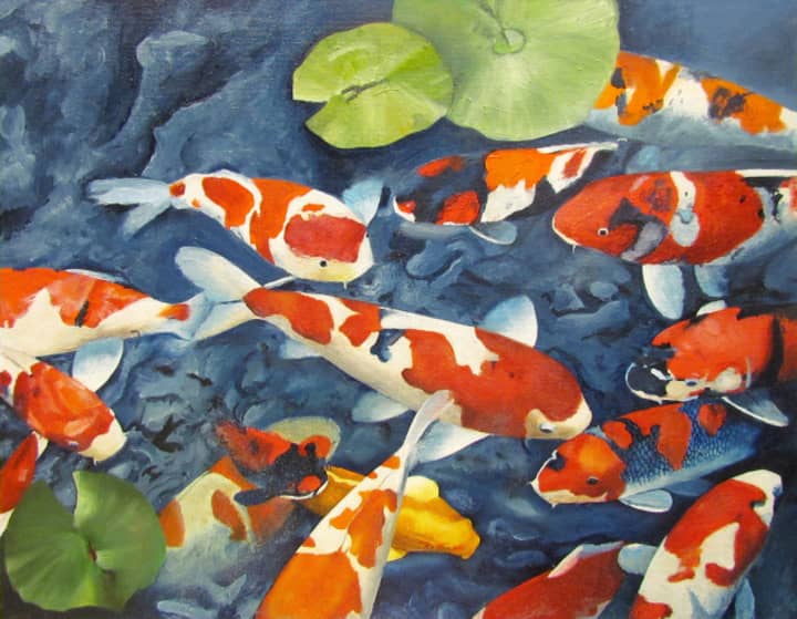 Kathy Flores won the Bruce Museum&#x27;s iCreate People&#x27;s Choice Award for her painting &quot;Koi Fish.&quot;