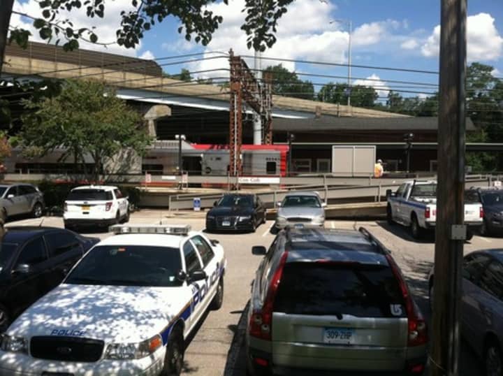 The train that hit a woman at the Cos Cob station remained at the station late Friday morning. 