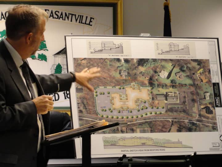 Jim Ryan, an engineer with the Benchmark group, discussed the proposed assisted living facilty adjacent to the United Methodist Church in Pleasantville.