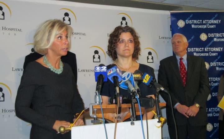 Janet DiFiore (left), Jennifer Canter (middle) and President of Lawrence Hospital Center Edward Dinan, worked together on a campaign to educate parents about safe sleeping habits for infants. 