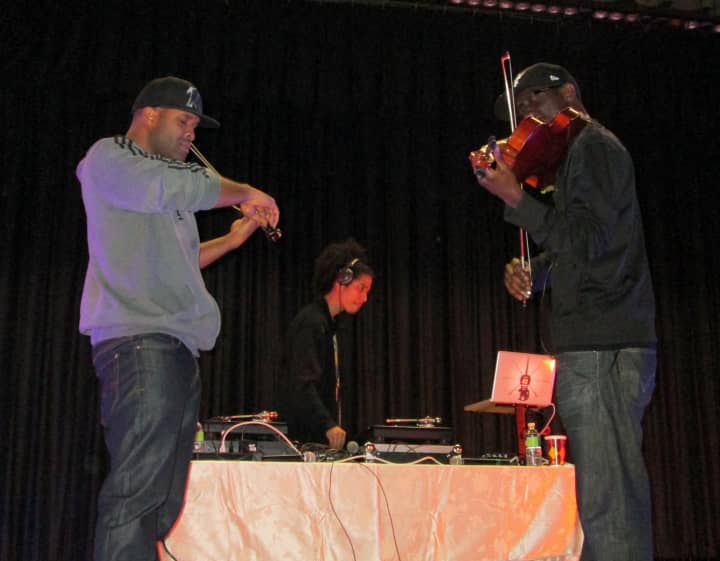 Kev Marcus (left), DJ TK (middle) and Wil B performed at a Yonkers school to inspire students to follow their dreams.  