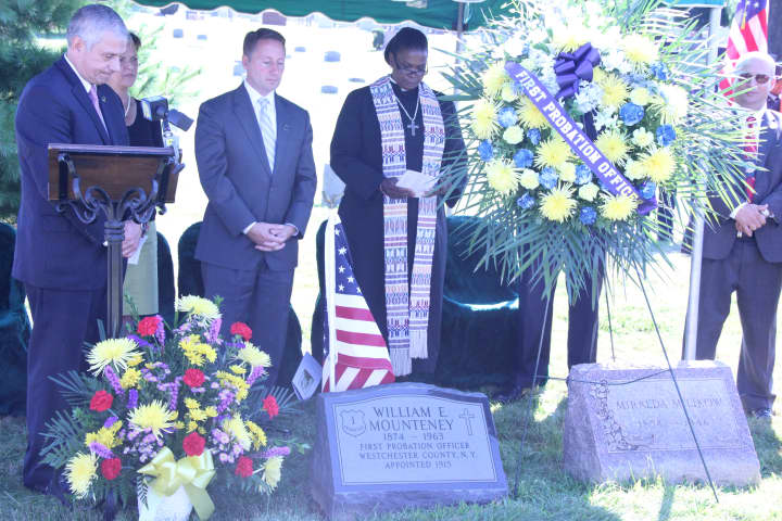 William E. Mounteney, the first probation officer in Westchester County, was honored in a formal ceremony and a monument placed on his grave..