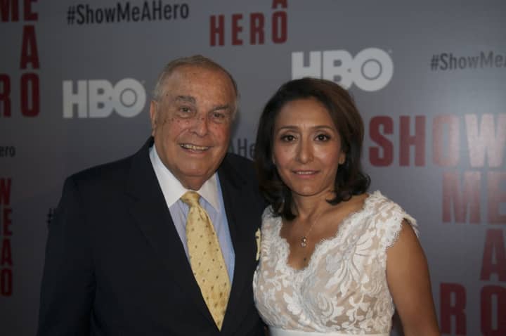 Ex Yonkers Mayor Angelo Martinelli and Nay Wasicsko-McLaughlin, widow of Mayor Wasicsko, at the &quot;Show Me A Hero&quot; premiere in Yonkers.