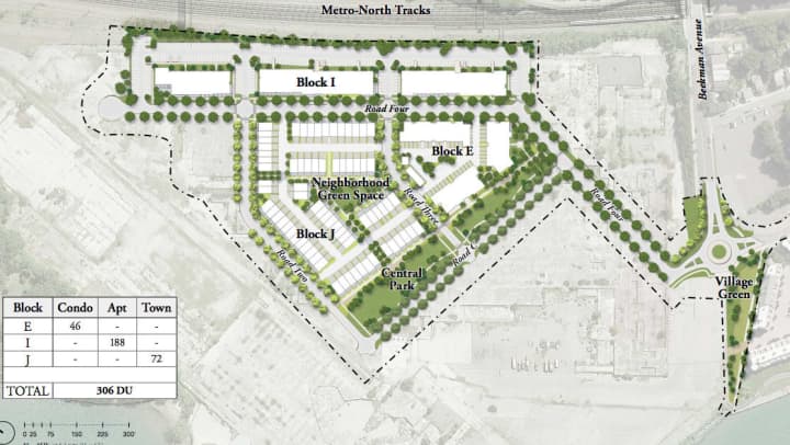 A screen shot that shows the phase I site plan for Edge-On-Hudson at the former General Motors site in Sleepy Hollow.