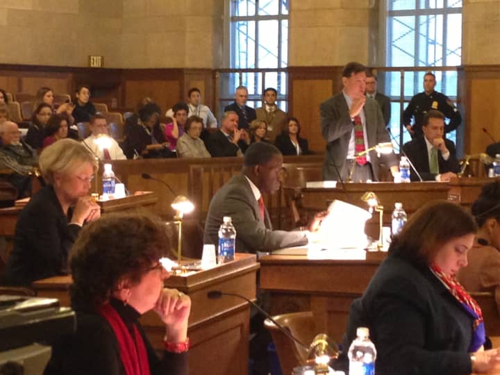Westchester Legislator James Maisano (R - New Rochelle) addresses the county legislature Friday.