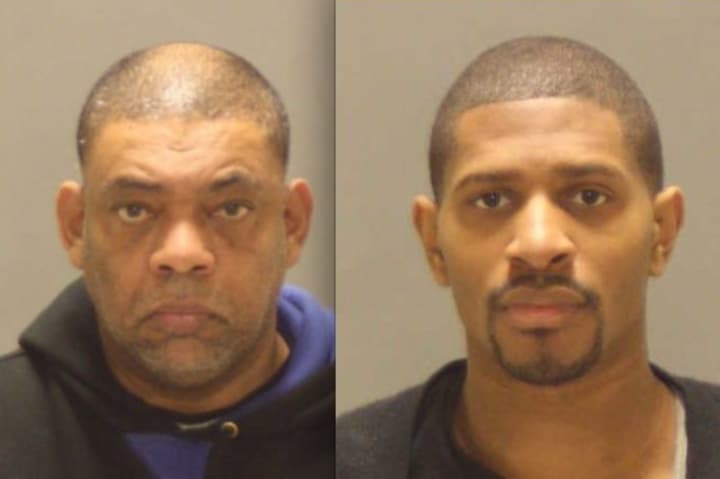 Juan Madrigal, left, and Patrick Robinson, both of New York City, were arrested last week for allegedly trying to defraud a Greenwich bank, police report. 
