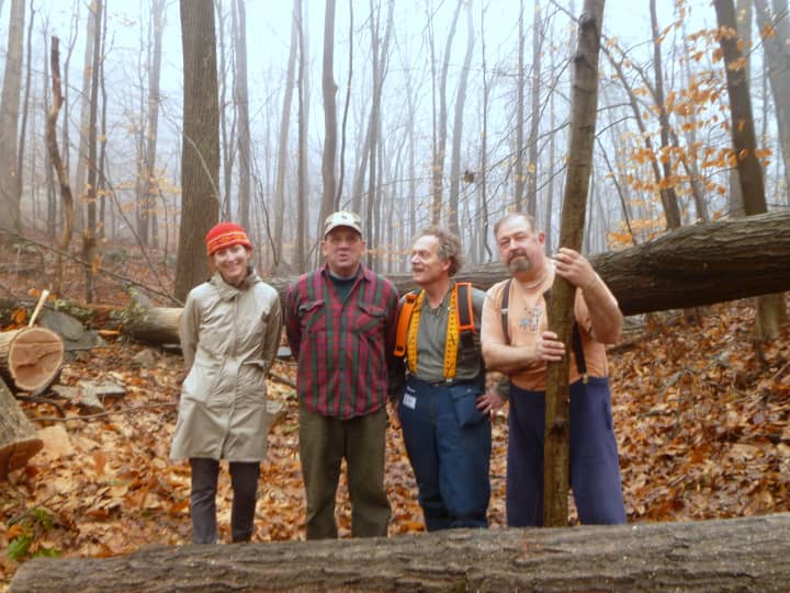 Members of the Westchester Land Trust and their volunteers work on the hiking trails of the Rose Preserve in Lewisboro. From left, Kara Whelan, Mike Salowey, David Emerson and Mike Surdej.