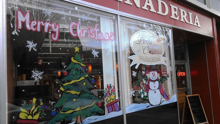 One of dozens of festive window displays in downtown Peekskill brightens this holiday season.