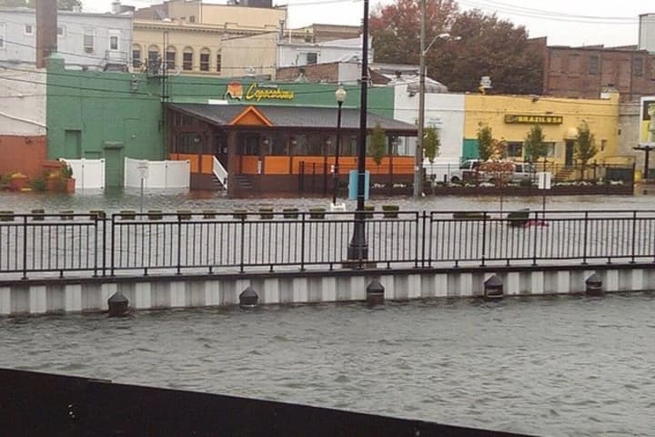 Downtown Port Chester is under water during Hurricane Sandy. 