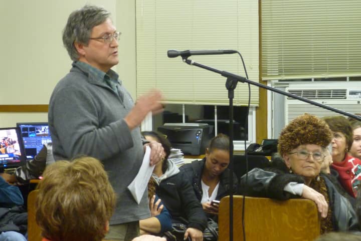 Sleepy Hollow resident Ed Andrews speaks during Wednesday&#x27;s Zoning Board meeting.