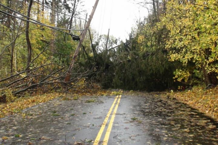 Broad Street in Yorktown was blocked by downed trees and power lines after Hurricane Sandy.